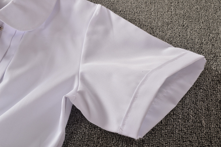 现货 日本学生制服 圆领 刺绣风琴褶平袖 棉质短款刺绣短袖衬衫