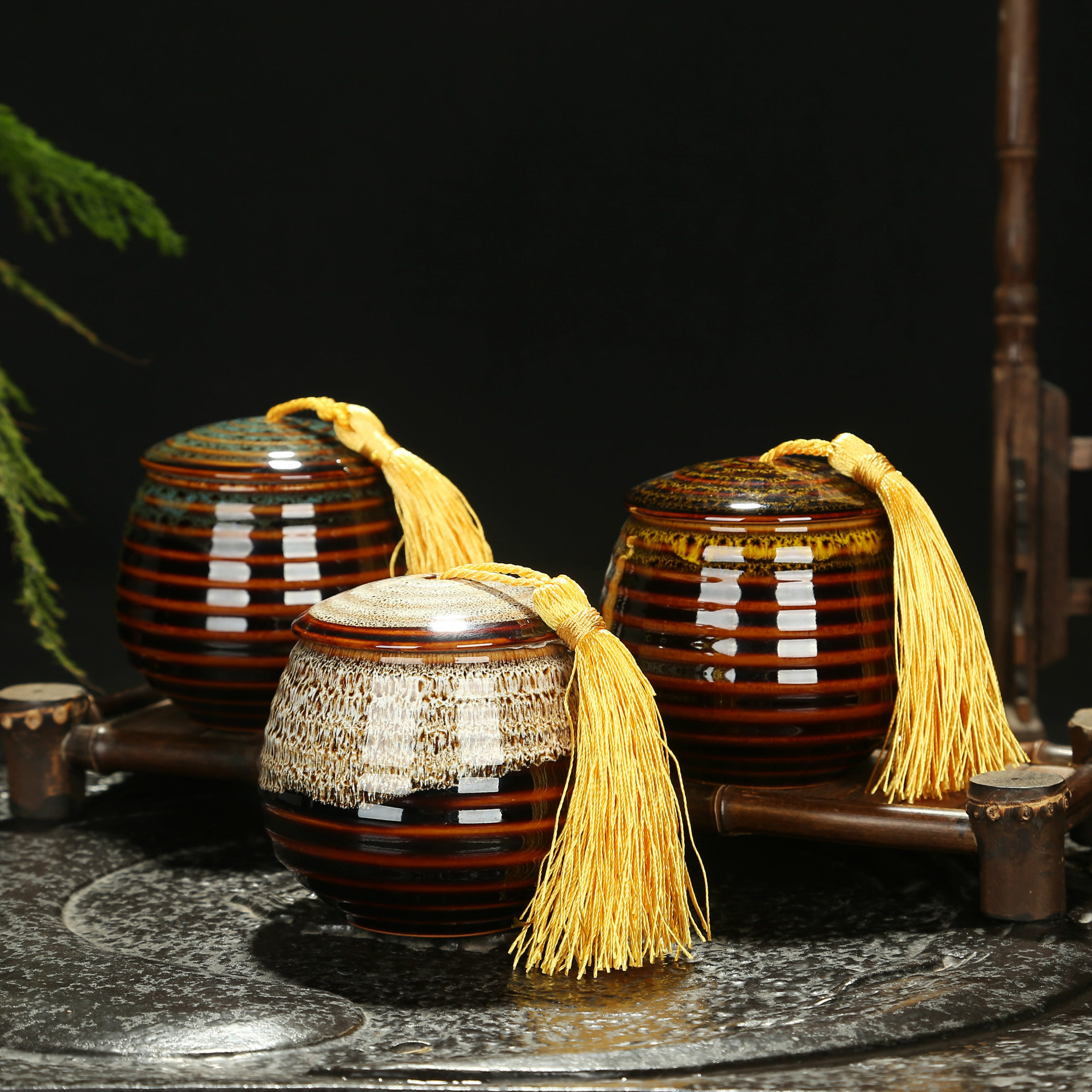 批发陶瓷茶叶罐密封罐冰裂茶叶罐 散装罐子储藏药材罐窑变罐瓷罐