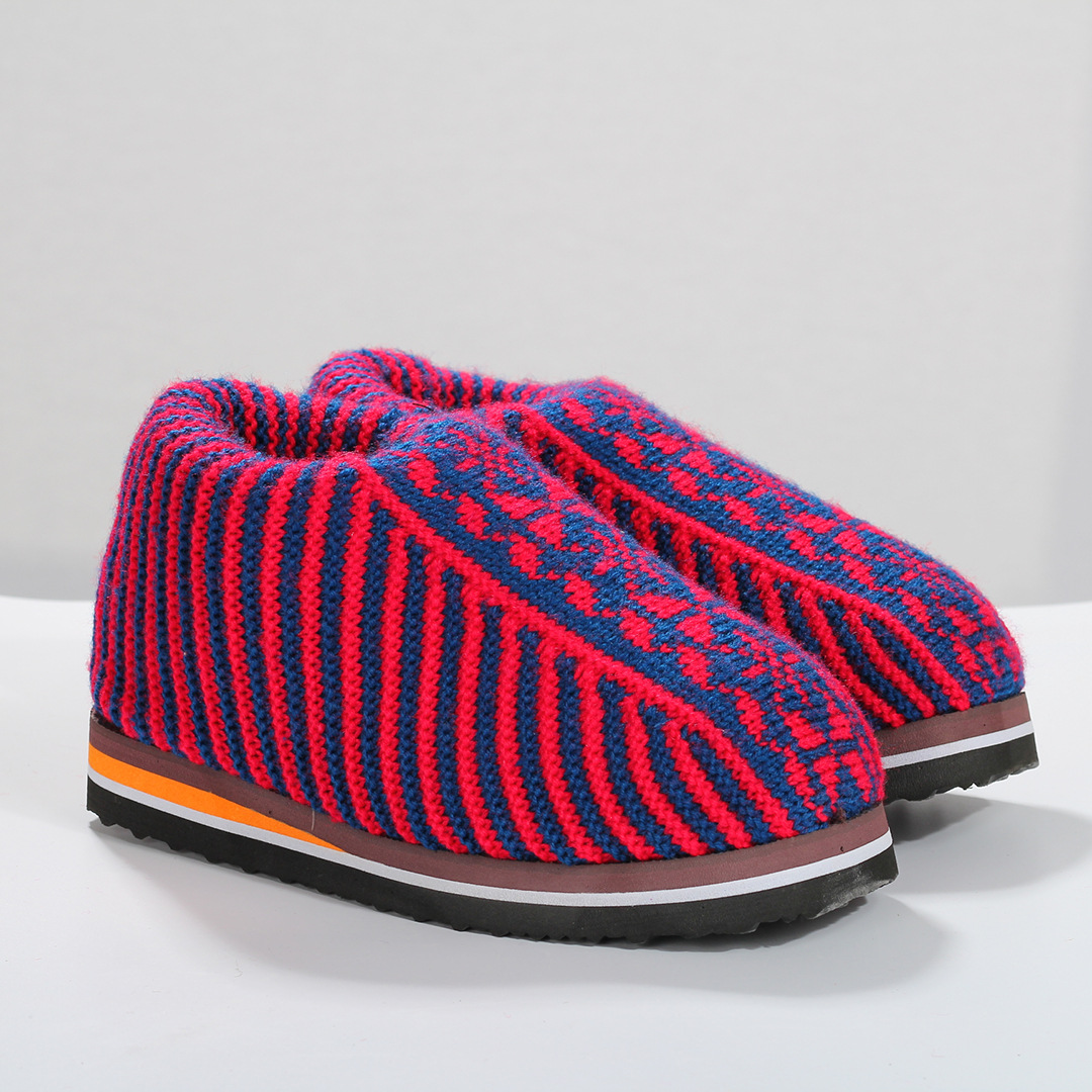 手工编织毛线棉鞋冬季加厚保暖毛线棉拖鞋 家居婚嫁棉鞋厂家批发