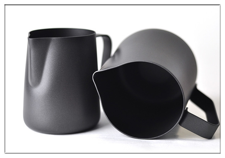 特氟龙黑色拉花杯 304不锈钢咖啡杯打奶杯拉花缸 厂家批发