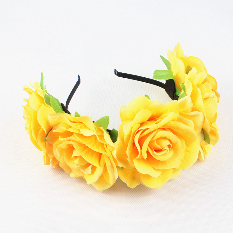 新款海边度假头饰摄影道具欧美时尚新娘仿真花朵发饰玫瑰花发箍女