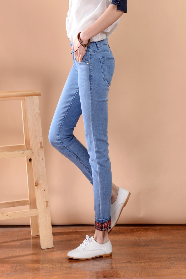 2016秋装新款韩版小脚牛仔裤女卷边九分