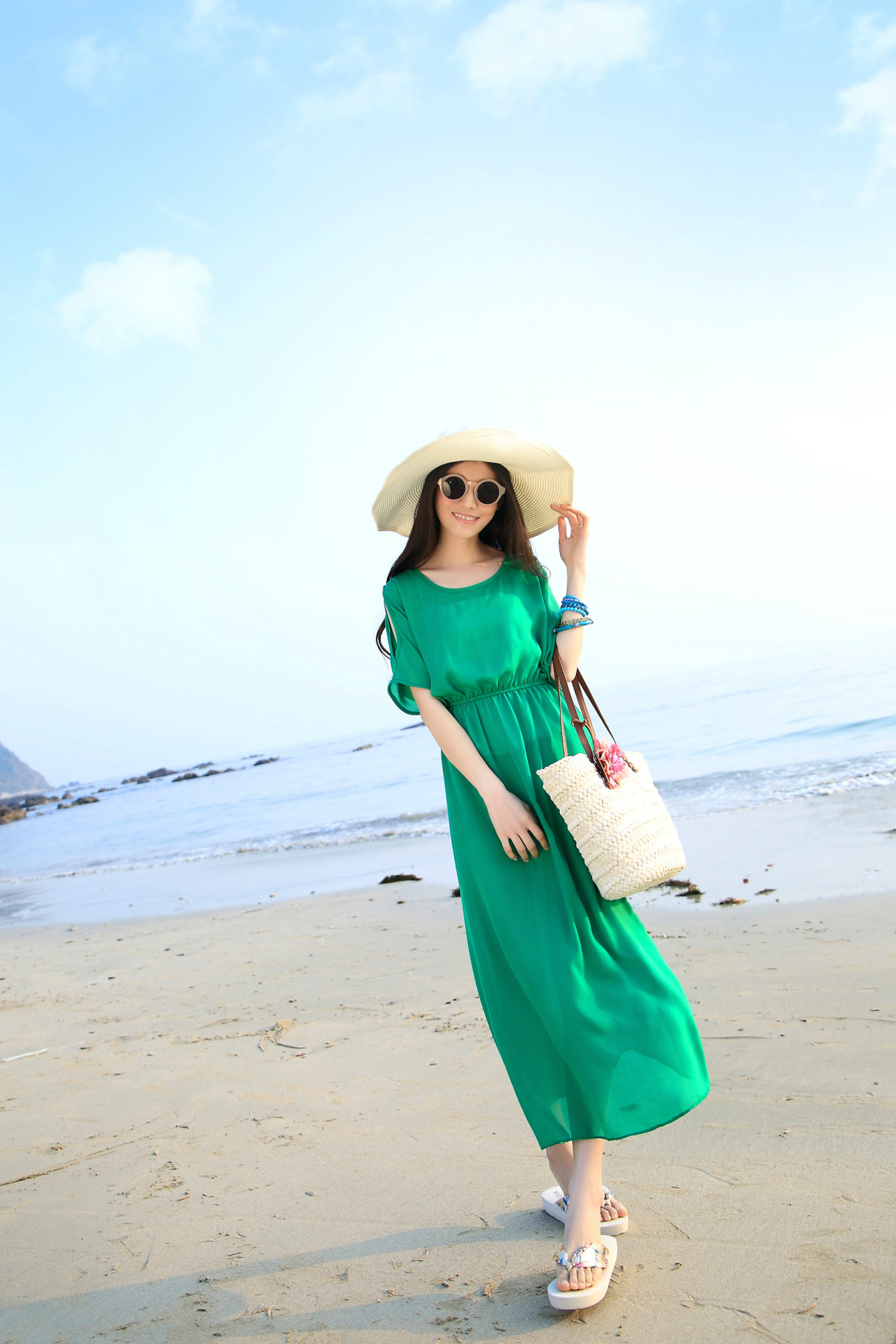 实拍2016纯色海边度假雪纺波西米亚沙滩裙长裙显瘦连衣裙aa103