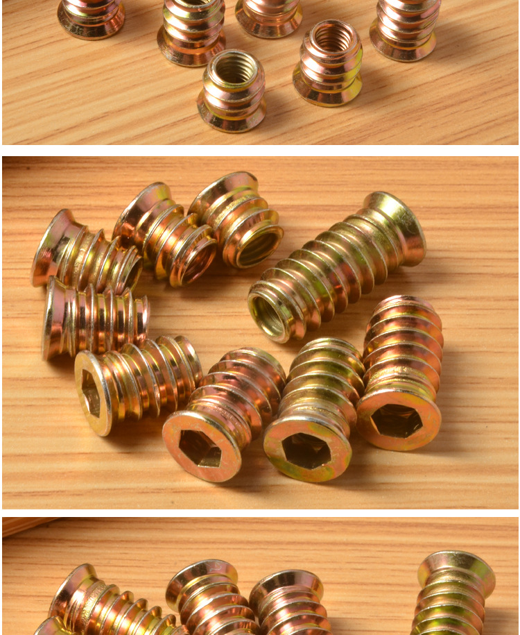 创联m6沉头带介 内外牙a级 镀铜环形铁螺母 高强度螺母 家具配件