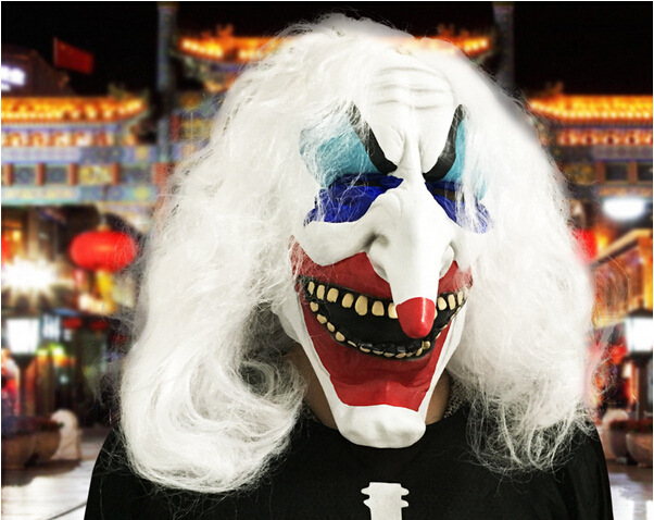 白发鬼脸面具万圣节假面套头长鼻子彩绘乳胶舞会演出装扮吓人道具