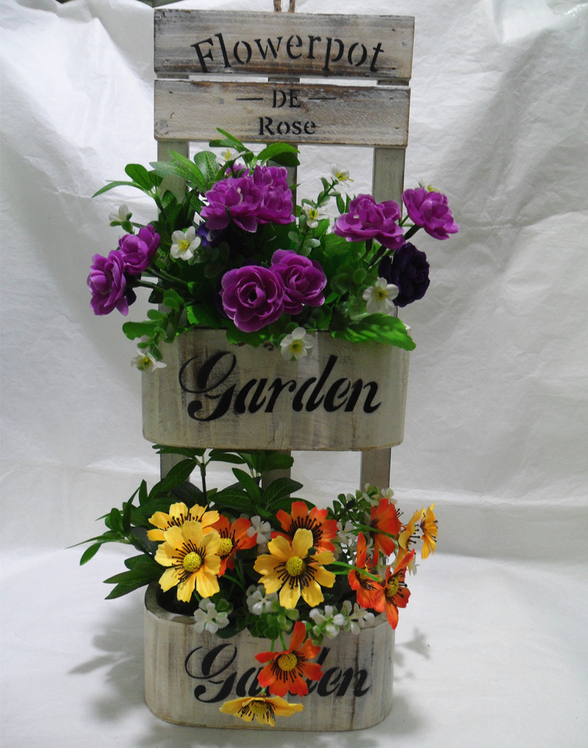 园艺创意多肉花盆出口做旧木质多肉花器壁挂小木桶-工艺品