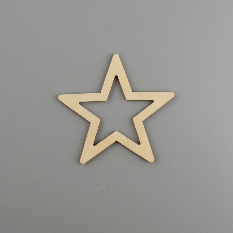 厂家直销镂空圆角五角星木片薄木片diy手工模型工艺装饰材料厚5mm-阿