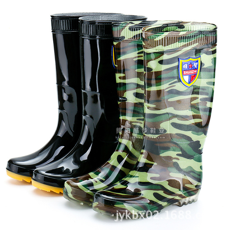 New Knee-High Rain Boots Men's Black Industrial and Mining Rain Boots Non-Slip Wear-Resistant Labor Protection Rubber Shoes Waterproof Shoes Factory Direct Sales