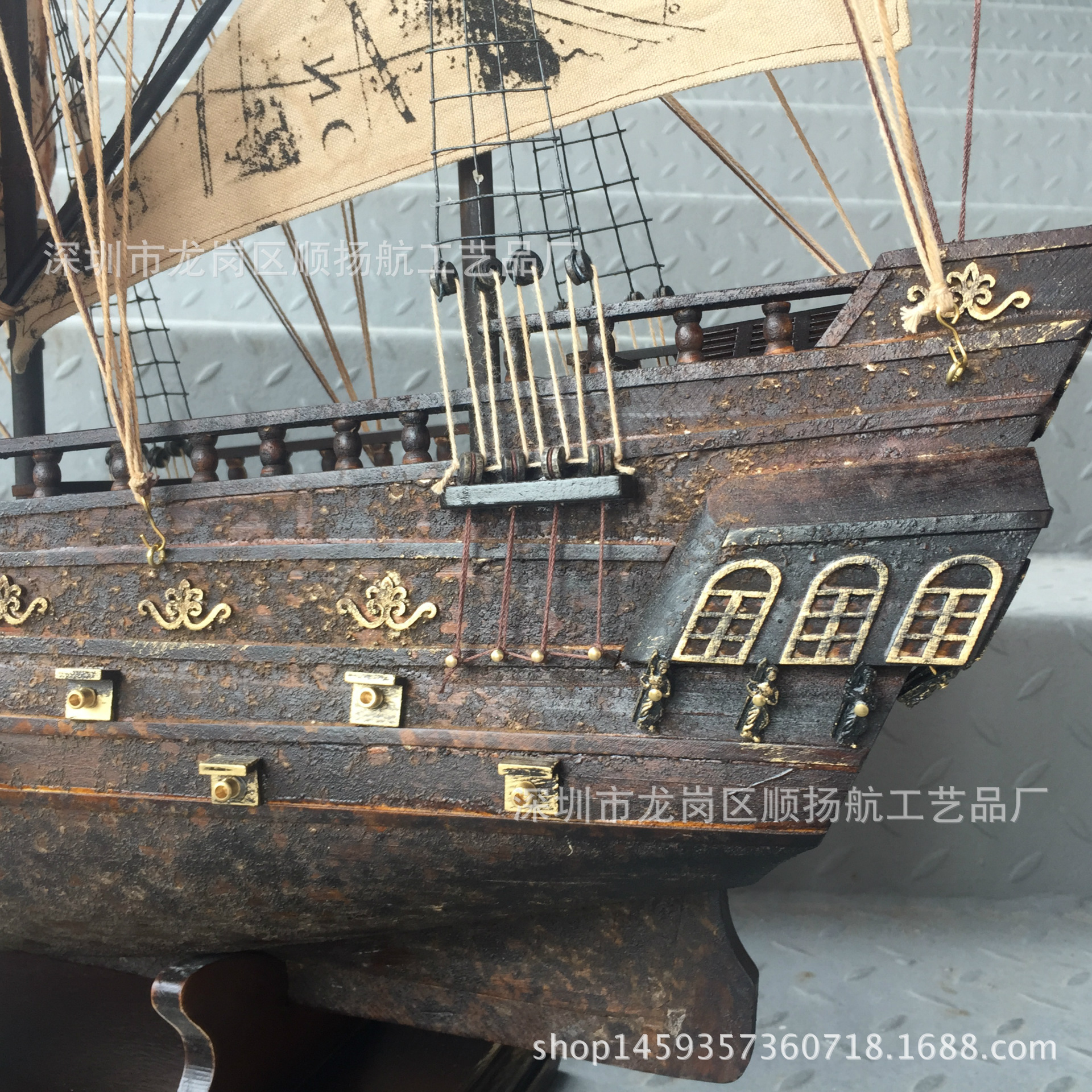 加勒比海盗船模型拼装摆件做旧效果工艺船黑珍珠号95cm