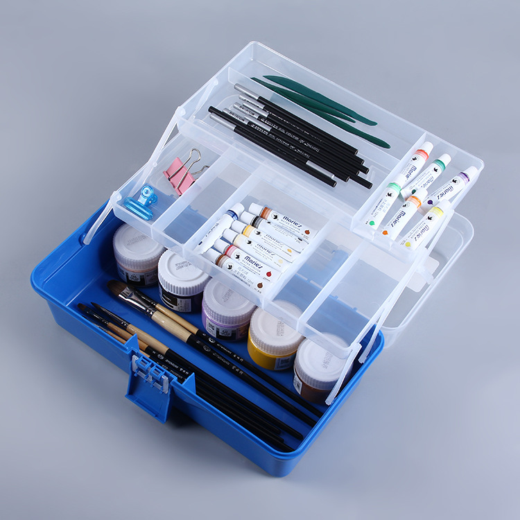 厂家直销 全新料画画工具箱 透明多功能三层绘画工具盒 美甲箱