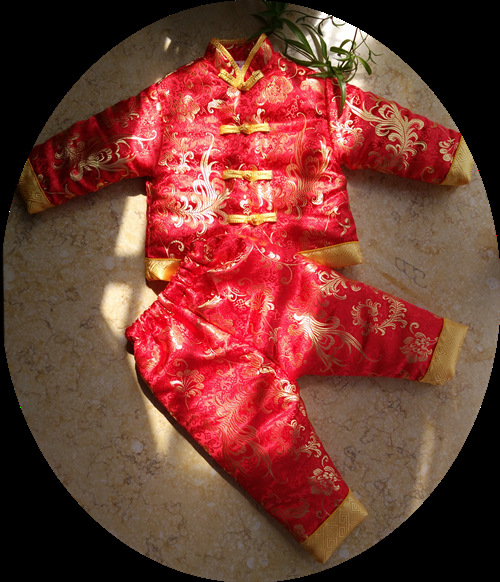 秋冬季新款 儿童唐装手工棉花 凤尾宝宝保暖套装 女童加厚新年装