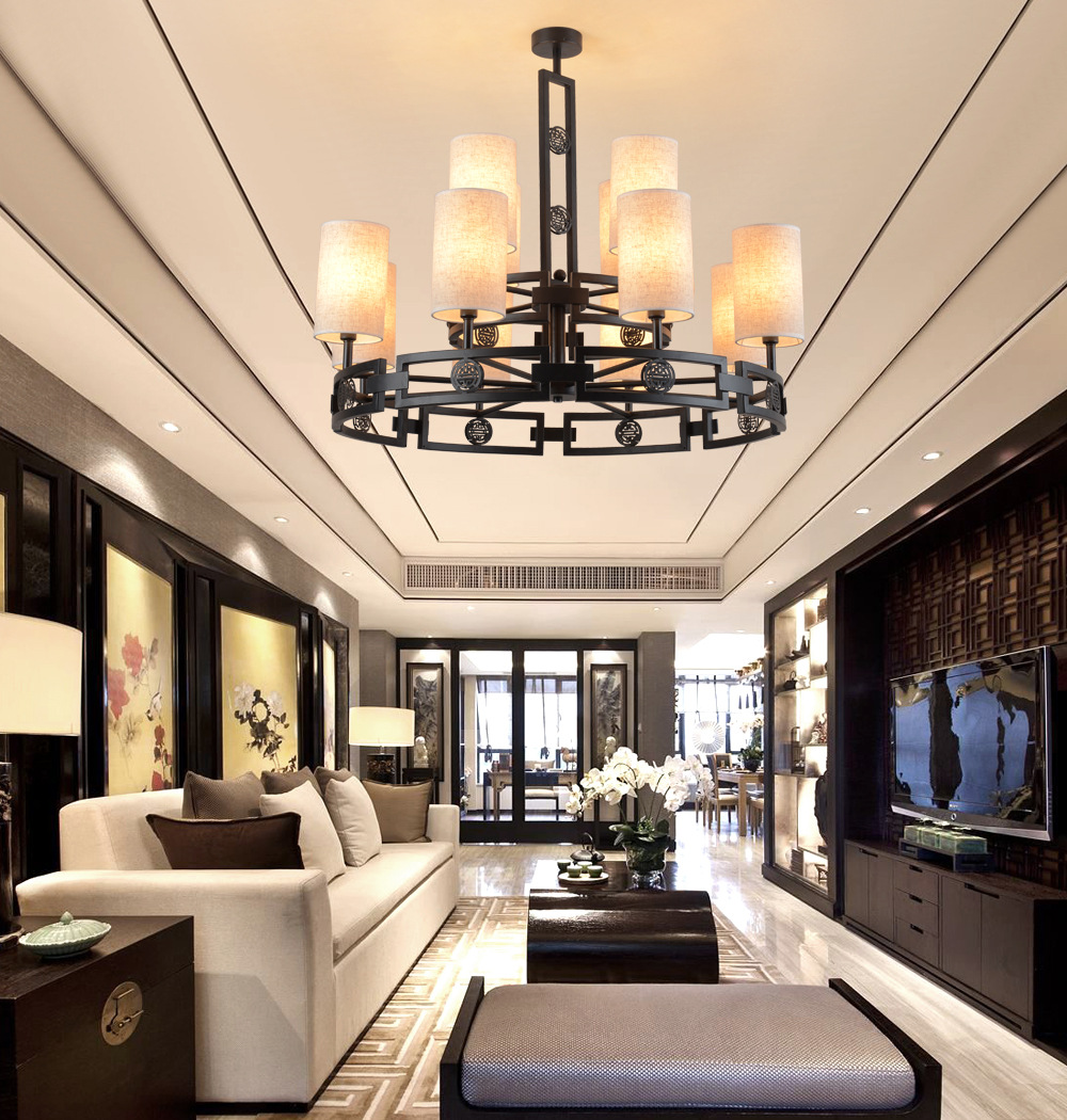 新中式创意酒店别墅led铁艺吊灯大气客厅