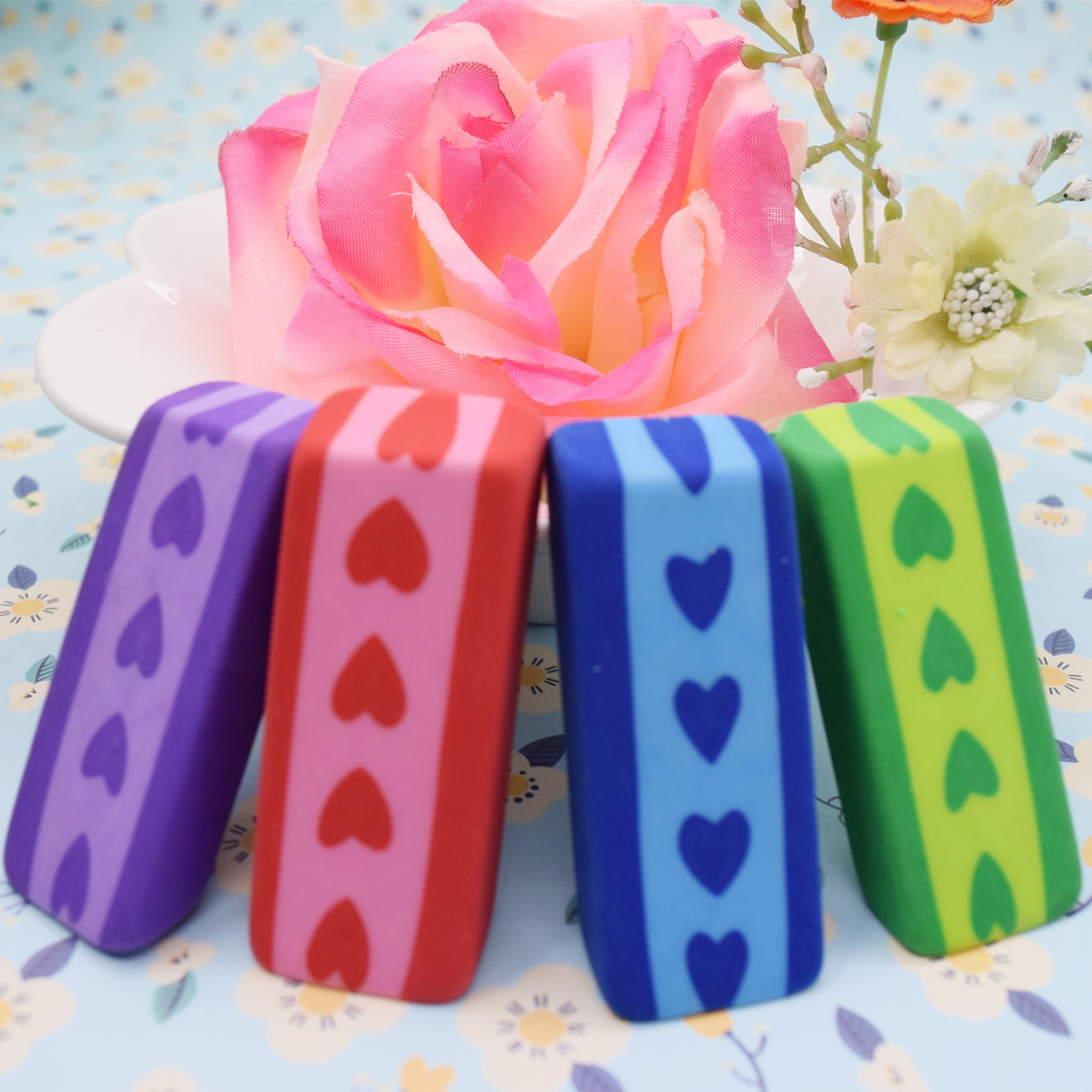 可爱创意合荣橡皮擦批发心形彩虹豹纹 小学生奖品