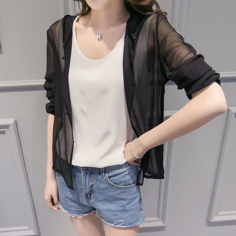 2016夏季真丝防晒衣女防紫外线开衫外套100%桑蚕丝短款连帽防晒服