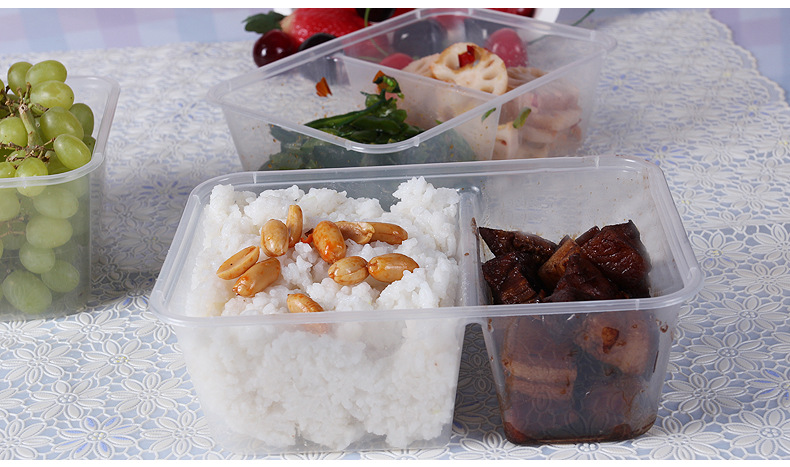 家汇能透明双格餐盒一次性饭盒外卖快餐盒环保盒微波塑料打包盒