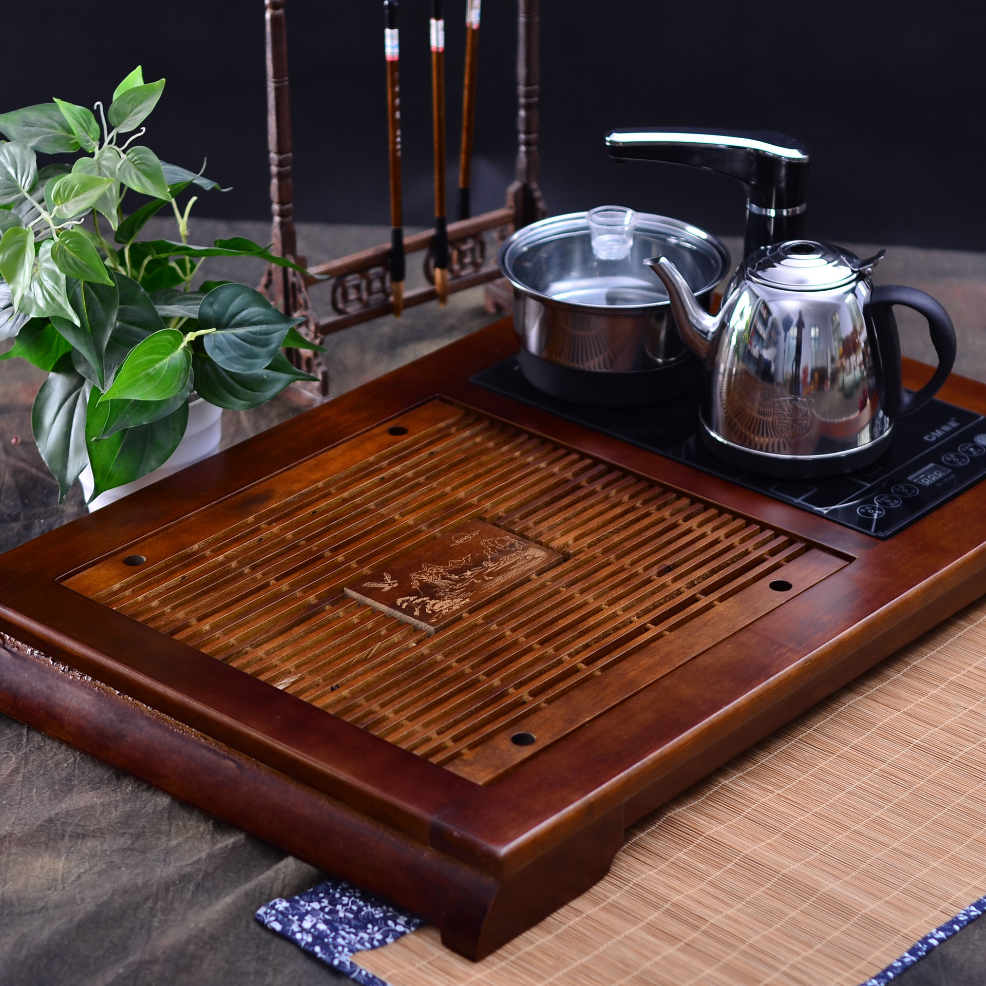 高档柯木茶盘 四合一电磁炉组合茶台功夫茶盘套装 批发实木茶盘