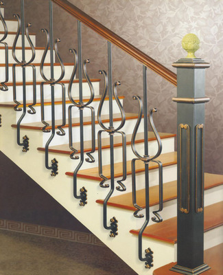 别墅复古锻打铁栏杆扶手欧式室内组合家用铁艺楼梯扶手 装饰扶手
