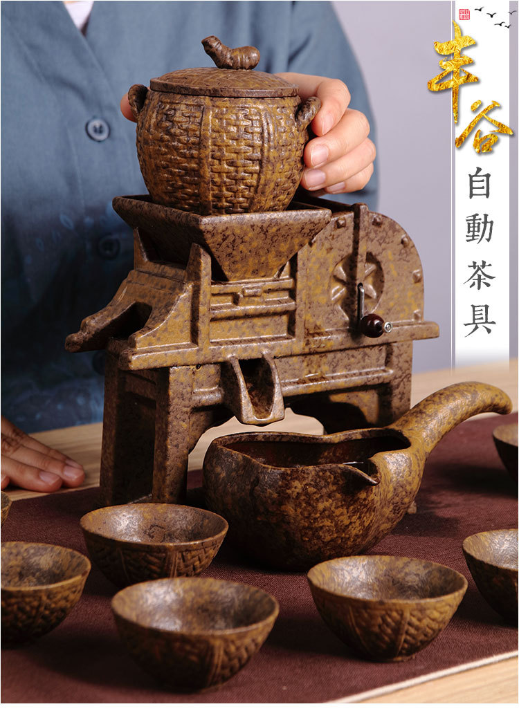 凤仪堂粗陶五谷丰登 半自动功夫茶具 车载旅行茶具办公干泡快客杯