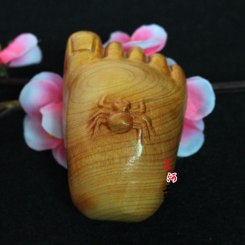 星河工艺 厂家直销 崖柏知足常乐佛脚手把件 小脚丫挂件木质工艺