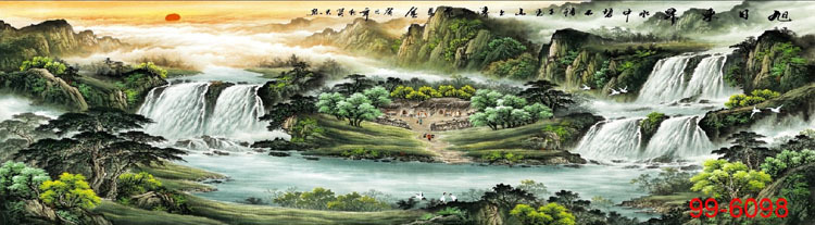 44-506国画 字画批发 旭日东升 聚宝盆山水画 风景高仿真画芯批发