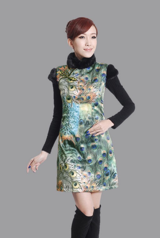 冬季新款上市 时尚复古孔雀女士性感无袖毛