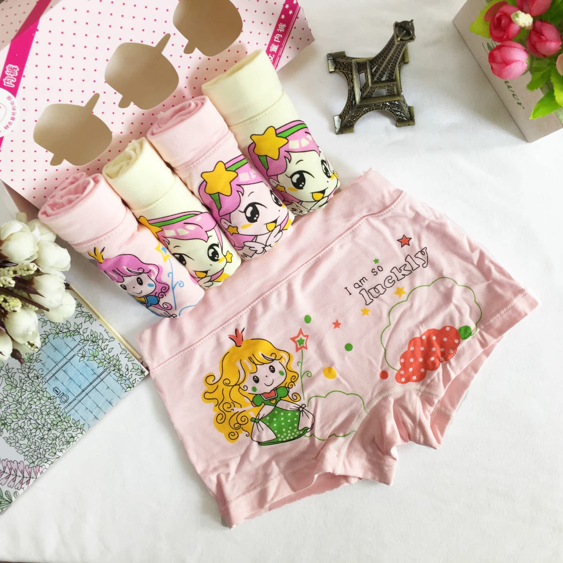 盒装儿童内裤 中小女童平角莫代尔内裤印花小孩内裤 可爱内裤040