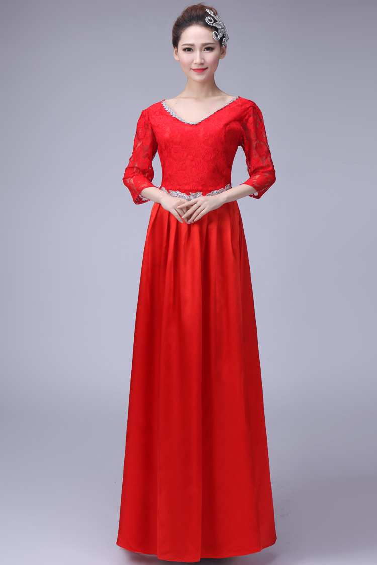 新款蕾丝合唱服长裙女成人合唱团演出服装现代大摆裙合唱演出服秋