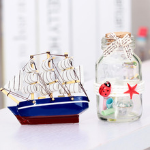 创意桌面摆件女生礼物帆船闪光许愿瓶套装 带字条星星漂流瓶玻璃