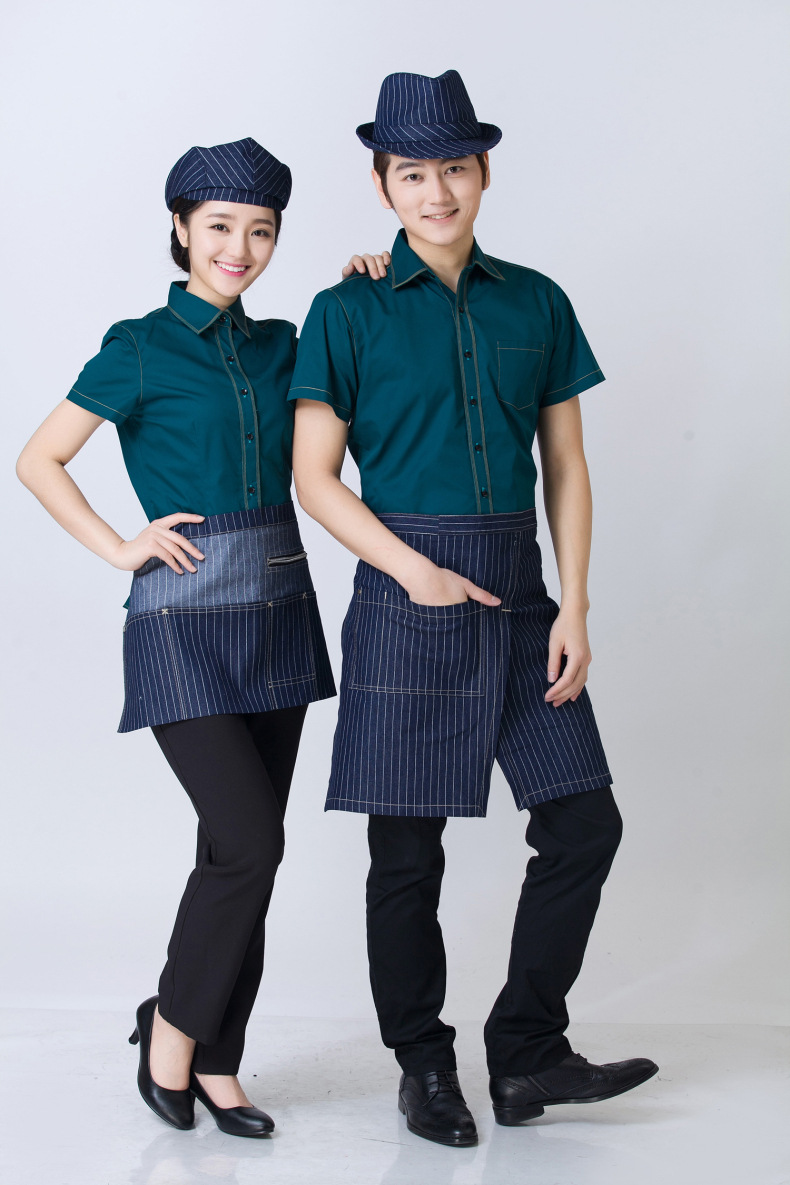 西餐厅牛仔围裙半身时尚韩版式男女士围裙短款服务员工作服