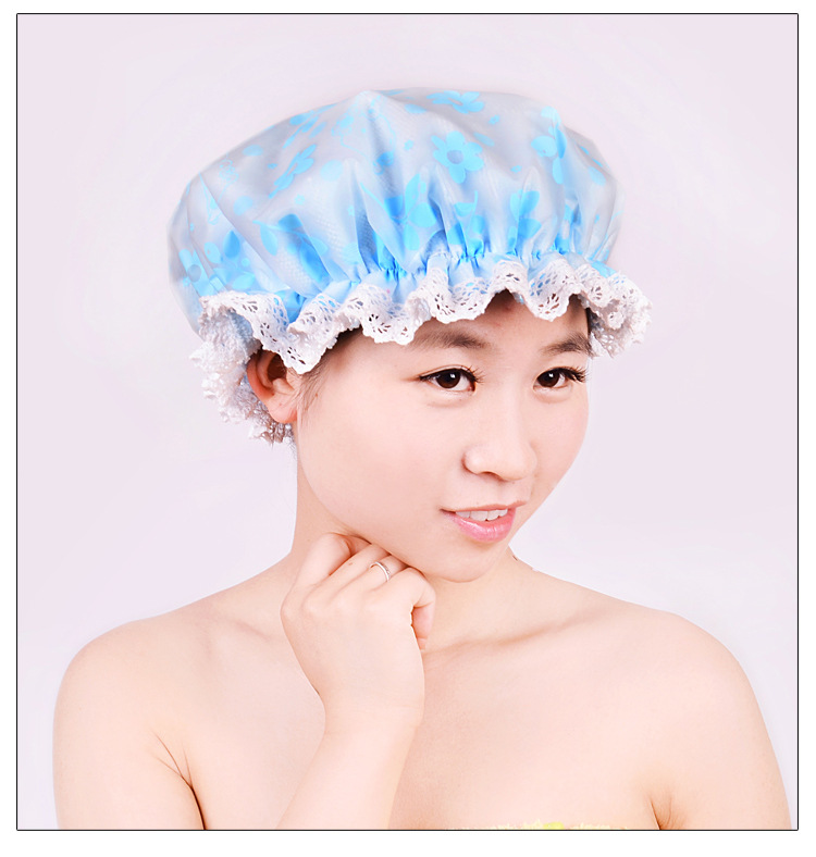 供应韩版双层防水浴帽 加厚双层印花干发帽成人焗油防尘洗澡帽