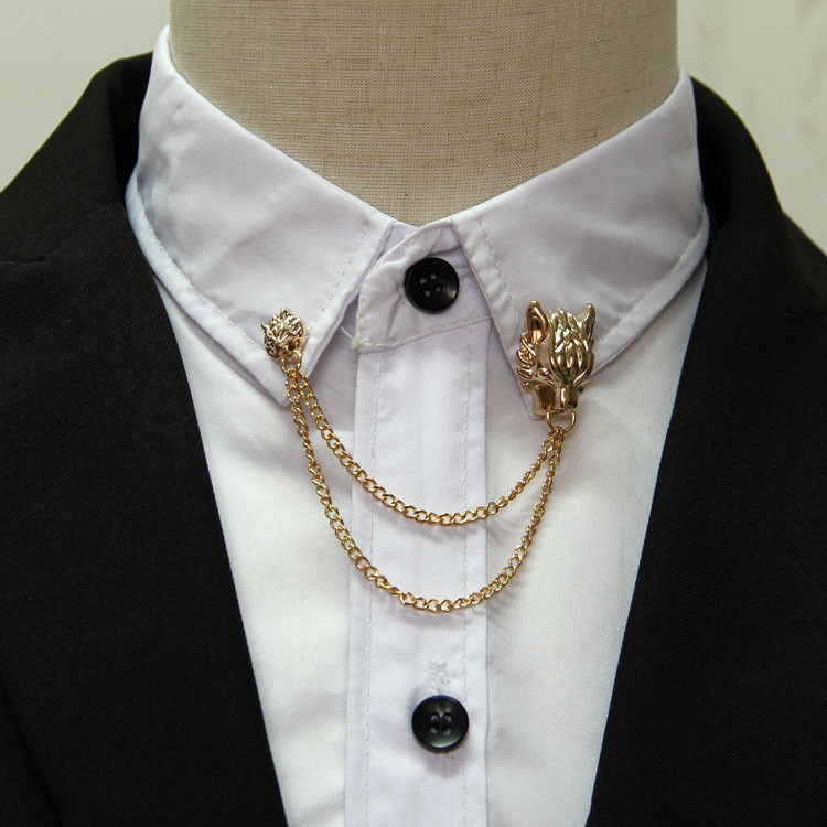 韩版霸气动物龙头胸针领针 男衬衫领扣流苏链领花高档西服配饰潮