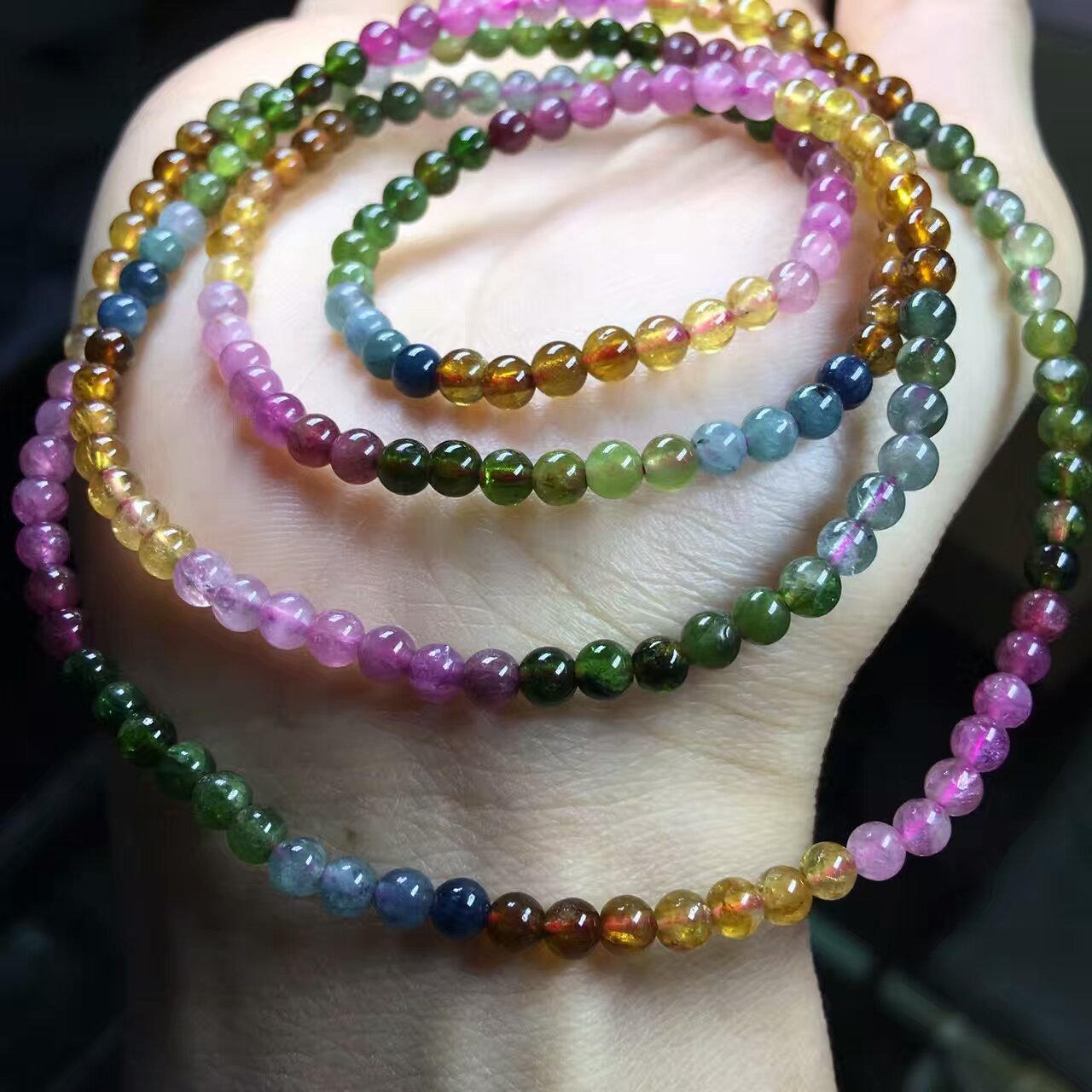 碧玺手链 批发糖果色彩宝碧玺单圈多圈手链手串女士水晶高档饰品