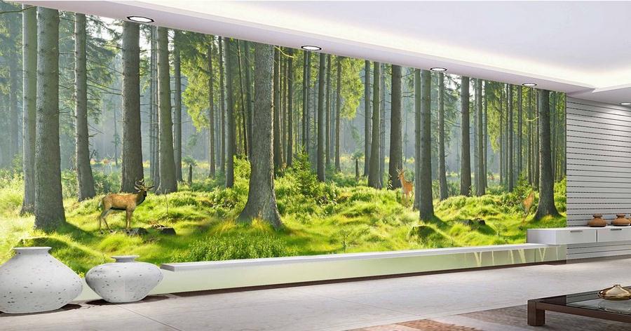 无缝3d立体大型壁画书房餐厅客厅沙发电视背景墙纸壁纸森林大树