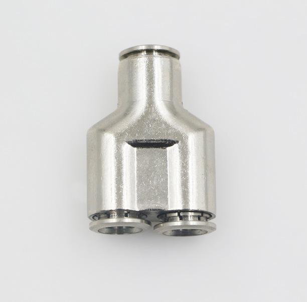 厂家直销全铜镀镍快插y型三通气管接头三通气动元件快速接头