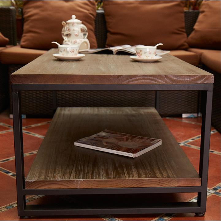 茶几实木简约 美式乡村复古铁艺边几客厅创