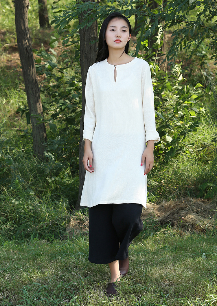 例外风格 原创设计女装棉麻一扣打底禅衣