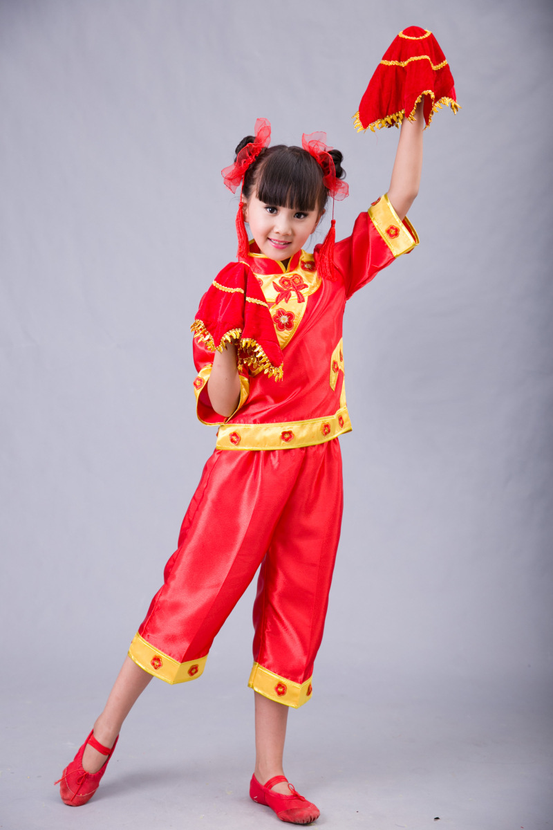 儿童开门红秧歌服演出服女童民族中国风舞蹈服幼儿手绢舞表演服