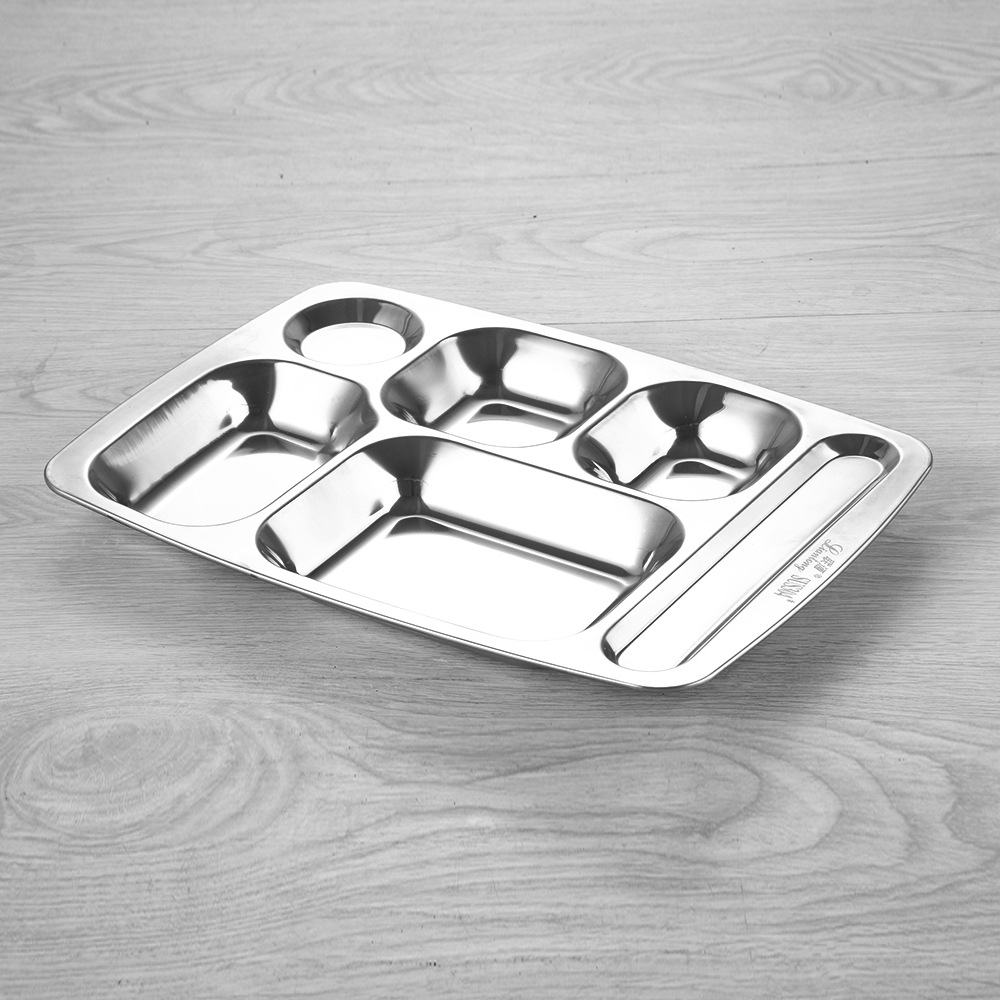 厂家直销不锈钢餐盘304学生食堂分格不锈钢快餐盘五格六格饭盘