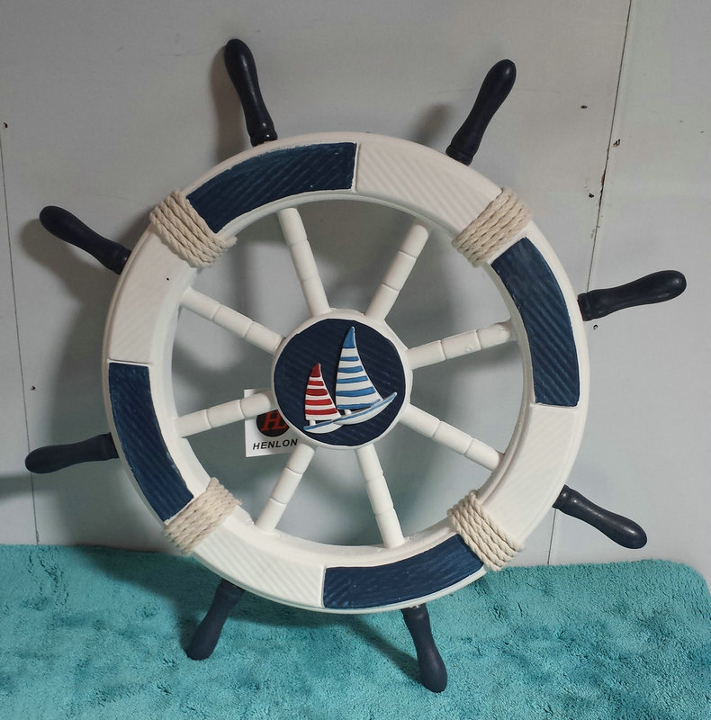 地中海45cm船舵 纯手工木质工艺品家居壁挂 客厅墙面酒吧背景装饰