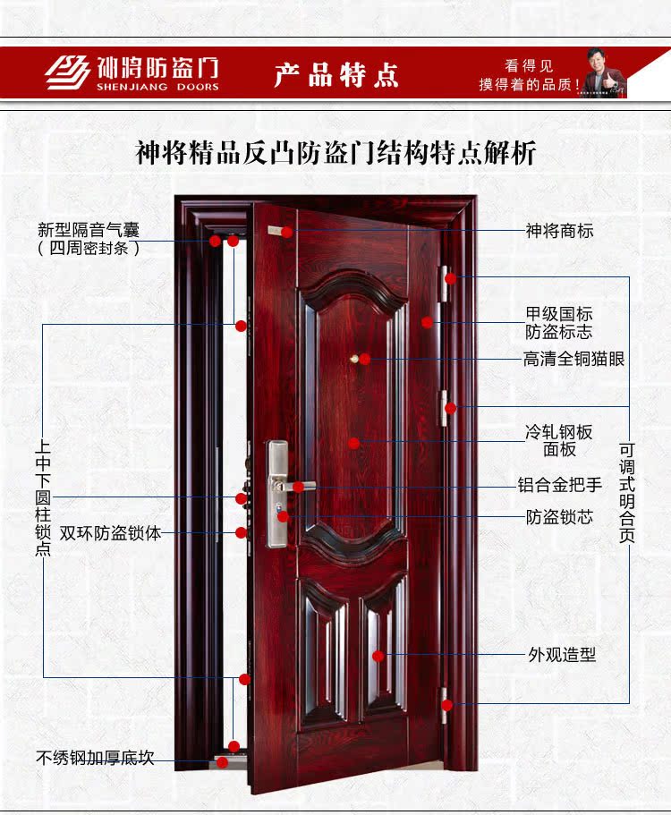 入户门防盗门 防盗防火甲级小区进户门 顺泰红 入户防盗门