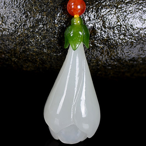 和田玉玉兰花吊坠新疆和田玉白玉女款玉兰花玉坠玉石