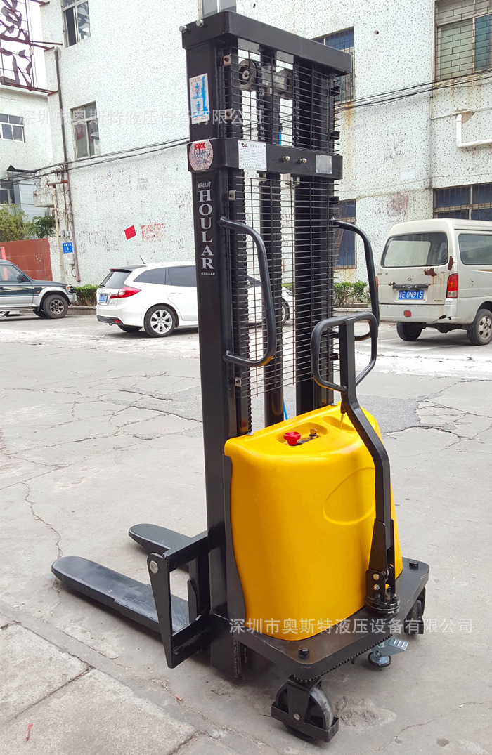 半自动堆高车1t/2.5m 手推电升堆高车 半电动叉车 堆高机 升高车