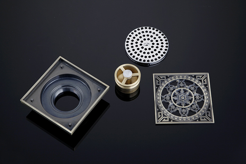 富奥卫浴 工业全铜仿古网框式地漏dn100 地漏价格低