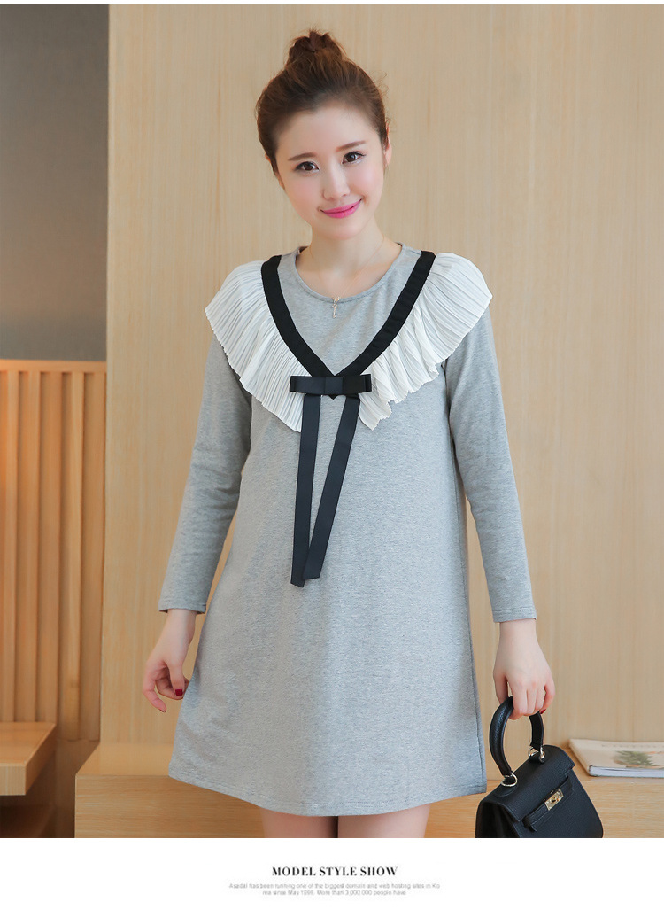 韩国孕妇装秋长袖圆领中长款孕妇裙显瘦宽松