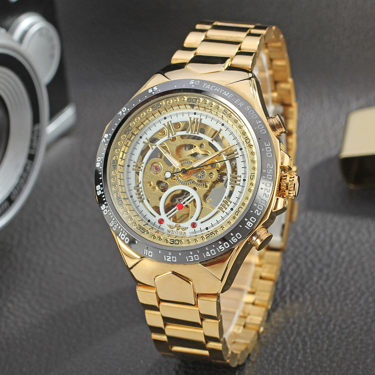 胜利者/t-winner商务跨境机械手表 简约镂空机械钢带运动手表125