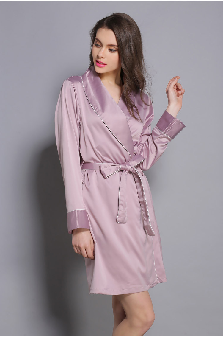 p3009春夏新款女式长袖真丝睡衣青稞领性感时尚居家睡袍