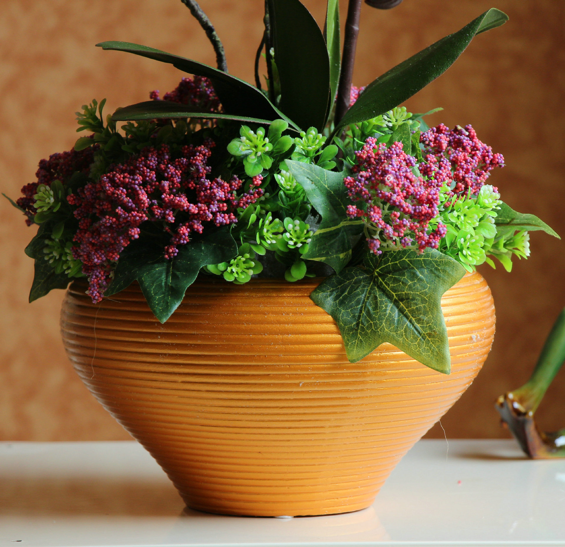 一件代发大叶蝴蝶兰花卉盆景 高档酒店装饰假花盆栽 仿真花套装