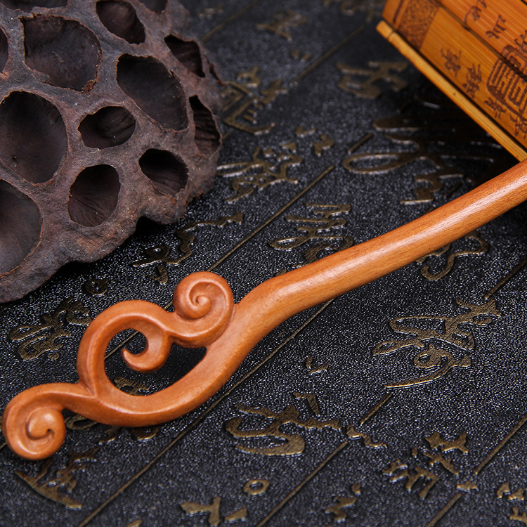 祥云如意木雕簪子仿古桃木发饰簪纯手工雕刻木雕工艺品簪子批发