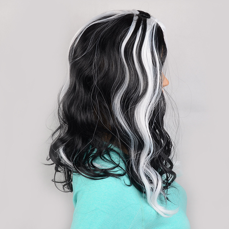 时尚黑白渐变化纤丝假发长卷发 自然机制女士发套 可烫染