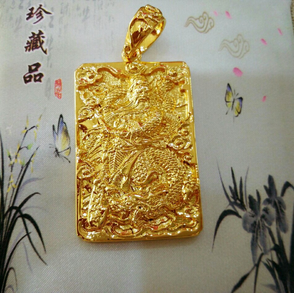 欧币金饰品男士关公吊牌加厚金款 黄铜镀厚金首饰品保色